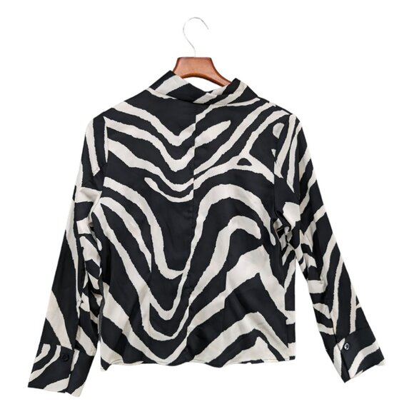 Sergio Hudson Zebra Print Blouse Womens Black Button Front Long Sleeve Size L - Picture 2 of 10